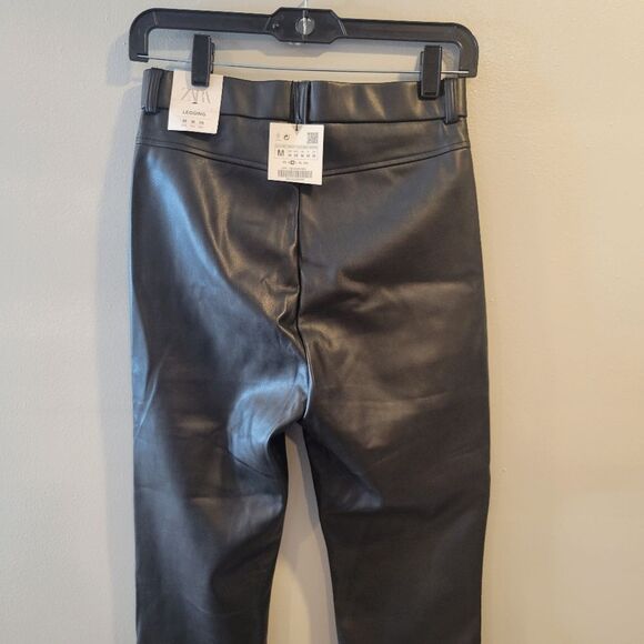 Zara Black Pants Legging Collection Black Ankle Zip Faux Leather Pants Medium - Picture 5 of 10